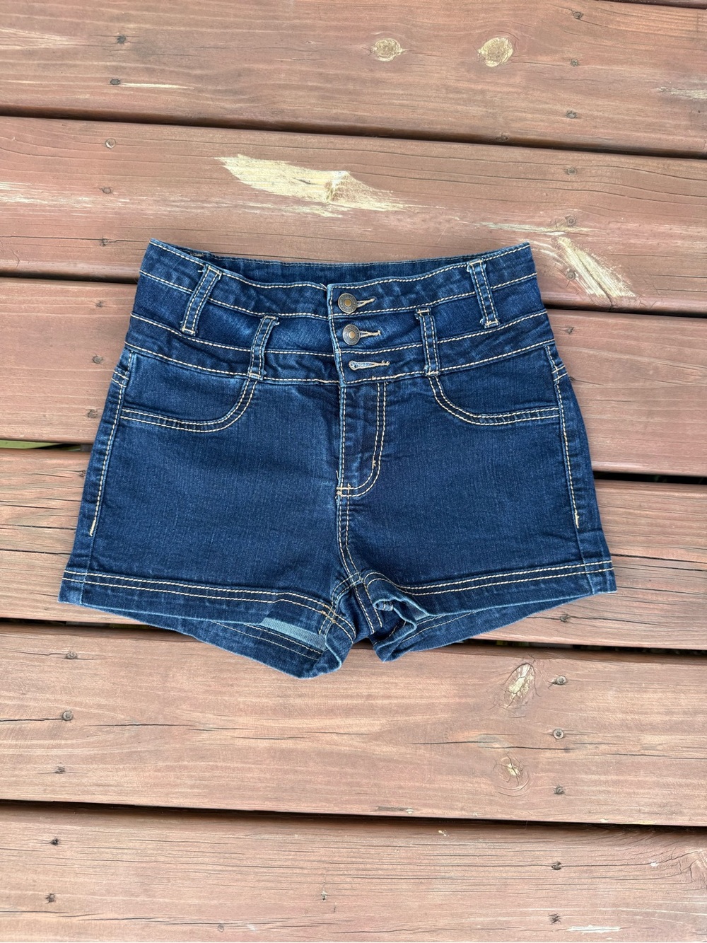 Women's Dark Blue Denim High-Waist Shorts